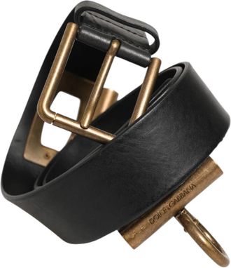 Dolce & Gabbana Side Rings Messing Gesp Riem - Heren - Riemen - Zwart - ONE Size - Leer - Accessoires