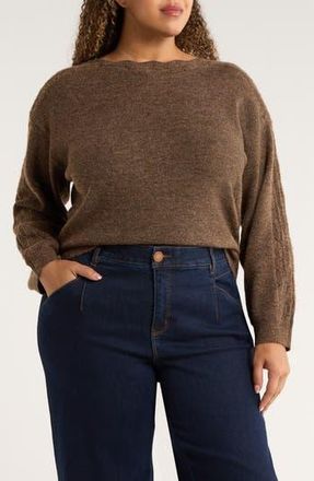 Wit & Wisdom Open Stitch Boat Neck Sweater in Heather Mocha at Nordstrom Rack, Size 3X