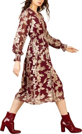 Hale Bob Long Sleeve Raquel Silk-Blend Midi Dress