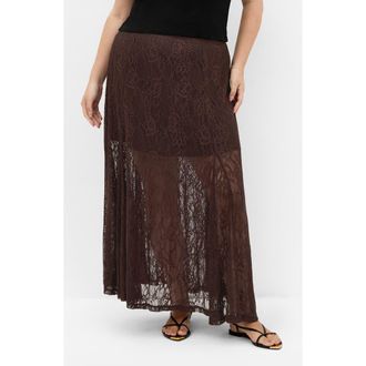 City Chic Lace Maxi Skirt in Chocolate at Nordstrom, Size 3Xl
