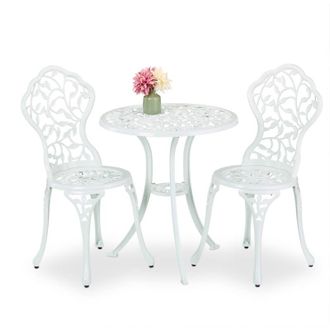 Relaxdays Relaxdays Garden Bistro Set, 3-Piece, Table & 2 Chairs, Antique, Patio Furniture, Cast Aluminium, Outdoor Dining, White