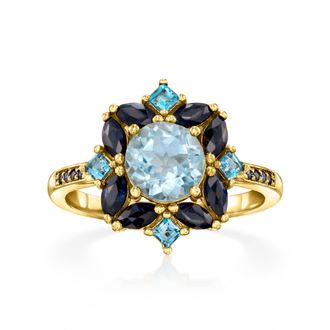 Ross-Simons 1.50- Sky Blue Topaz and Sapphire Ring in 18kt Gold Over Sterling