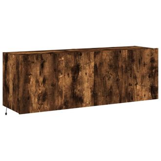 Berkfield Home TV Wall Cabinets with LED Lights 2 pcs Smoked Oak 60x35x41 cm in Brown | Size: 60 x 35 x 41 cm