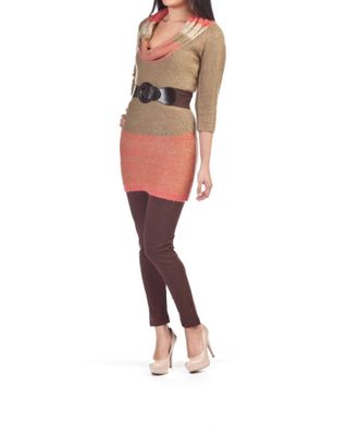 Papillon Spacedye Cowl Neck Knit Sweater Dress In Brown Combo