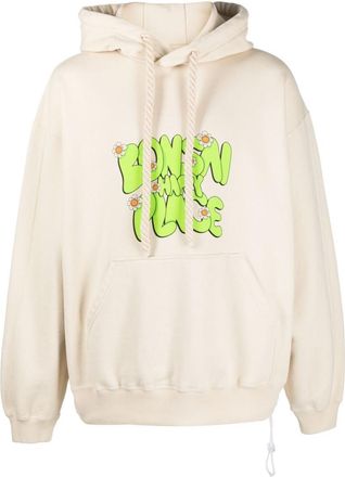 BONSAI White Printed Cotton Hoodie