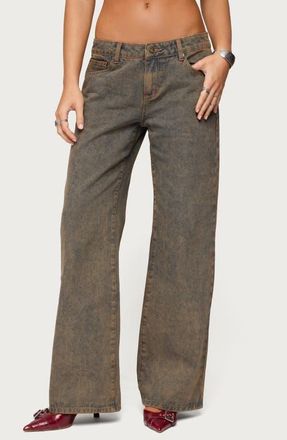 Edikted Ace Relaxed Low Rise Straight Leg Jeans in Brown-Washed at Nordstrom, Size X-Large