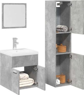 vidaXL Juego Muebles De Ba&ntilde;o 4 Pzas Madera Contrachapada Gris Hormig&oacute;n Vidaxl