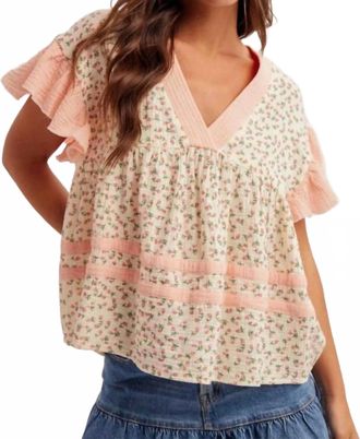 Hem & Thread Ditsy Floral Babydoll Top In Peach