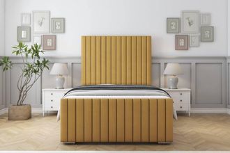 Sloomy Madison Plush Frame-Mattress - 50 Upholstered Headboard in Mustard | Size: King