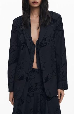 Desigual Tonal Floral Blazer in Black at Nordstrom, Size Large
