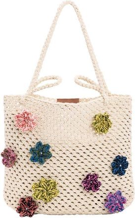 Desigual Floral Appliqu&eacute; Open Knit Cotton Shoulder Bag in Ivory Multi at Nordstrom
