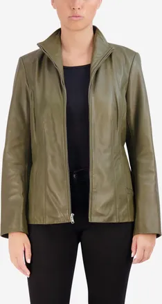 Cole Haan Womens Wing Collar Leather Jacket - Green Size Medium