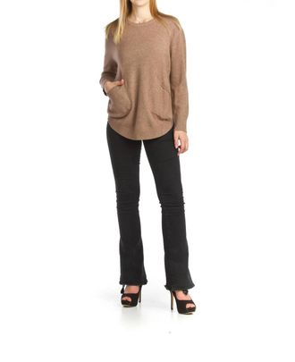 Papillon Rounded Hem Sweater Tunic In Mocha