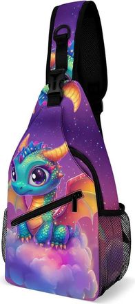Generic Cute Dragon Rainbow Mens Shoulder Bags Sling Crossbody Backpack Travel Hiking Chest Bag with Small Side 38x20cm