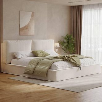 Matteo Beige Chenille Double Ottoman Storage Bed Frame 4FT6