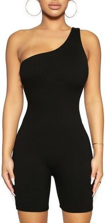 Naked Wardrobe Microrib One-Shoulder Romper in Black at Nordstrom Rack, Size X-Large