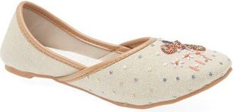 Fuchsia Butterfly Embroidery Flat in Light Beige at Nordstrom, Size 11
