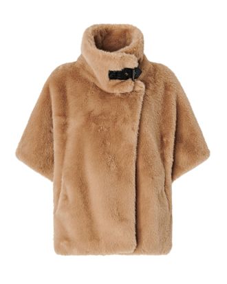 Pinko Beige Faux Fur Short Asymmetrical Cape
