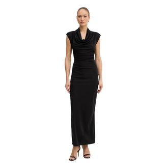 Fracomina Kleedjes, Dames, Zwart, L, Polyester, Maxi jurk met open rug en boothals