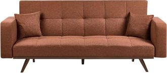 Beliani Sof&aacute; Cama 3 Plazas Tapizado Con Patas De Hierro Y Reposabrazos Rectos Marr&oacute;n Dorado Hjulby
