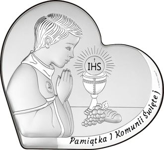 OEM Cuadro De Plata Para Ni&ntilde;o. Recuerdo De La Primera Comuni&oacute;n, Coraz&oacute;n Con Grabado 6800-o 11,5 X 10 Cm