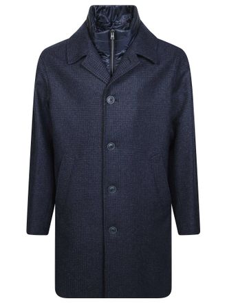 Herno Tailored Navy Checkered Quilted Layer Wool Coat