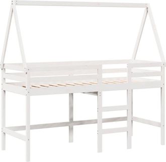 vidaXL Vidaxl - Cama Alta Escalera Y Techo Madera Maciza Pino Blanca 90x190 Cm