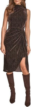 DKNY Geo Velvet Burnout Sleeveless Midi Dress in Chocolt at Nordstrom, Size X-Large