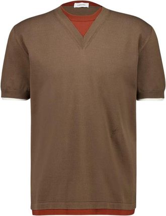 Ferragamo Gelaagd Gebreid T-shirt in Klei - Heren - T-shirts - Bruin - L - Katoen - Tops