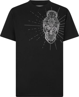 Philipp Plein Tops, Heren, Zwart, S, Katoen, Round Neck T-Shirt Skull Stones