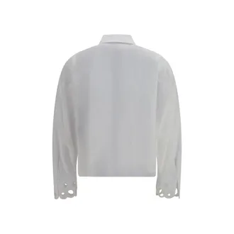 Max Mara Scalloped-Cuff Cotton Poplin Shirt - White
