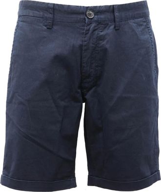 Sun 68 Navy Blue Bermuda Fold Solid Shorts