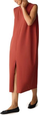 Eileen Fisher Crew Neck Front Slit Midi Dress in Blood Orange at Nordstrom, Size Xx-Small