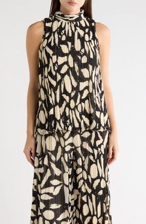 Adrianna Papell Pliss&eacute; Sleeveless Top in Black Oversized Floral at Nordstrom Rack, Size X-Small