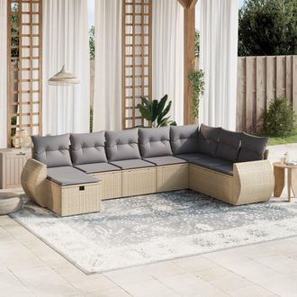 vidaXL Juego De Sof&aacute;s Jard&iacute;n Con Cojines Beige Mezcla 8 Pzas Rat&aacute;n Pe Vidaxl