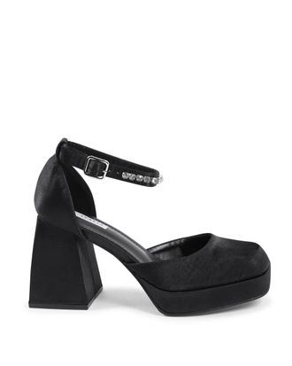 19V69 19V69 Womens Ankle Strap Pump Black Fabric - Size UK 7