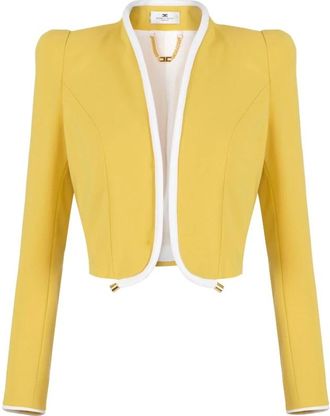 Elisabetta Franchi Cropped Blazer - Dames - Blazers - Geel - S - Polyester - Jassen