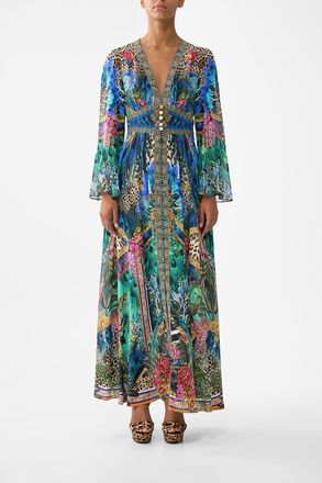 Camilla Shaped Waistband Dress With Ruffle Sleeve in Animal Alchemy at Nordstrom, Size X-Small Au