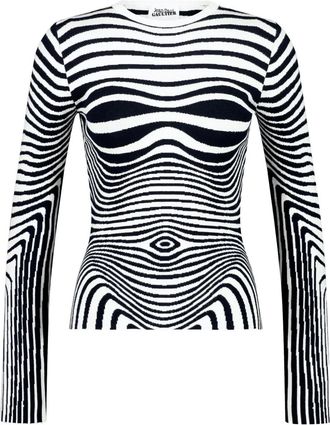 Jean Paul Gaultier Maglione Morphing Stripes girocollo - Bianco