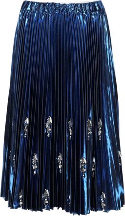 N&deg;21 Blue Metallic Pleated Midi Skirt