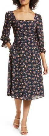 Julia Jordan Floral Bell Sleeve Midi Dress in Black Multi at Nordstrom Rack, Size 10