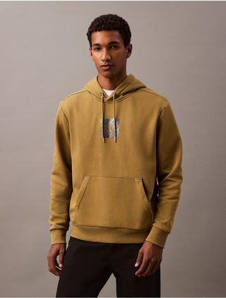 Calvin Klein Mens Fleece Metallic Archive Logo Hoodie - Brown - XS