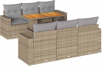 vidaXL Vidaxl - Set Sof&aacute;s De Jard&iacute;n 7 Piezas Y Cojines Rat&aacute;n Sint&eacute;tico Beige