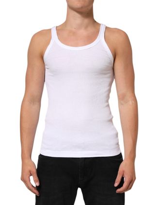 Dolce & Gabbana White Sleeveless Round Neck Tank Top Mens T-shirt