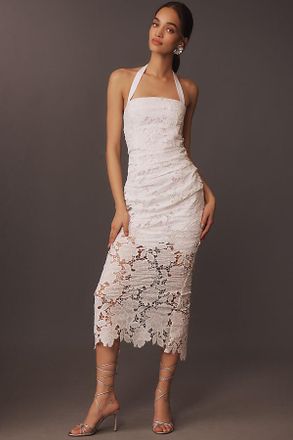 Delfi Galina Halter Lace Eyelet Midi Dress