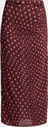 Stella McCartney Polka Dot Mesh Ruched Midi Skirt