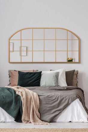 MirrorOutlet Gold Metal Framed Window Arched Wall Mirror 69 X 33 (174CM X 85CM) | Size: 1 Pack