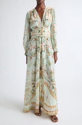 Camilla Shaped Waist Button Dress in Wildflower Wunderland at Nordstrom, Size X-Large