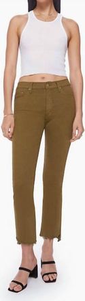 Mother The Insider Crop Step Fray Jean In Fir Green