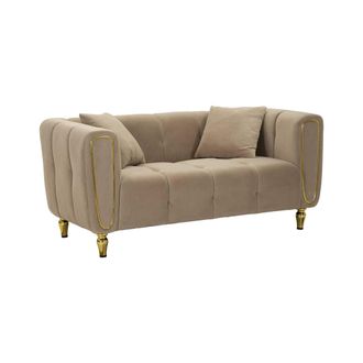 Dmora Dmora - Sof&aacute; Fijo 2 Plazas Gandolfo, Sof&aacute; Recto, Sof&aacute; Para Sal&oacute;n, Sill&oacute;n Doble, 81x155 H71 Cm, Gris Y Dorado